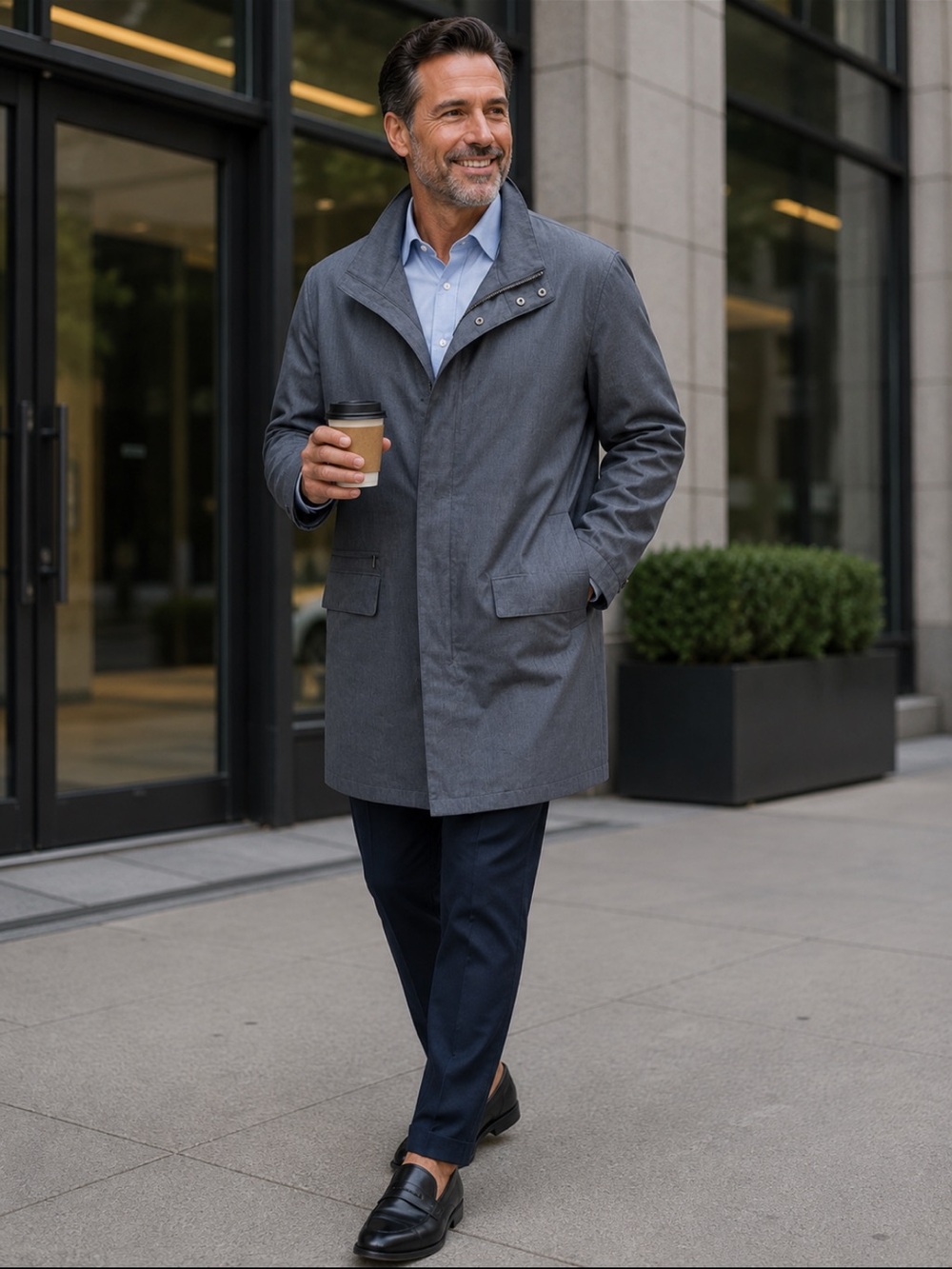 Brooks Brothers Short Trench Raincoat, 100% Wool, Slate Grey, Size XXL, EUC